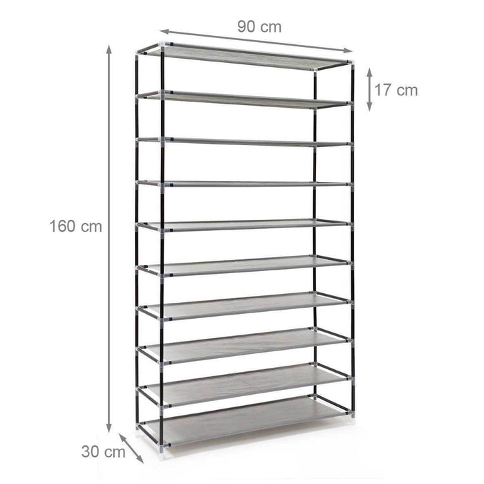 Scarpiera Salvaspazio 10 Ripiani 45 Paia Scaffale Acciaio e Tessuto TNT Grigio