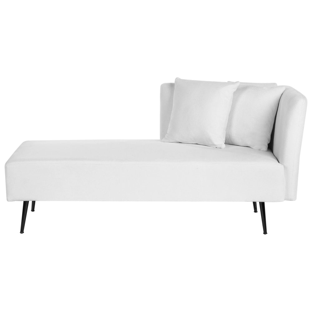 Chaise Lounge Bianco Destra in tessuto poliestere con cuscini decorativi Gambe in metallo Soggiorno di design moderno