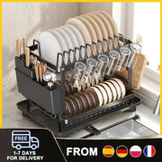 Afdriuva 2 livelli in acciaio di carbonio con drenaggio automatico, per piatti, taglieri, con contenitore per bicchieri & accessori