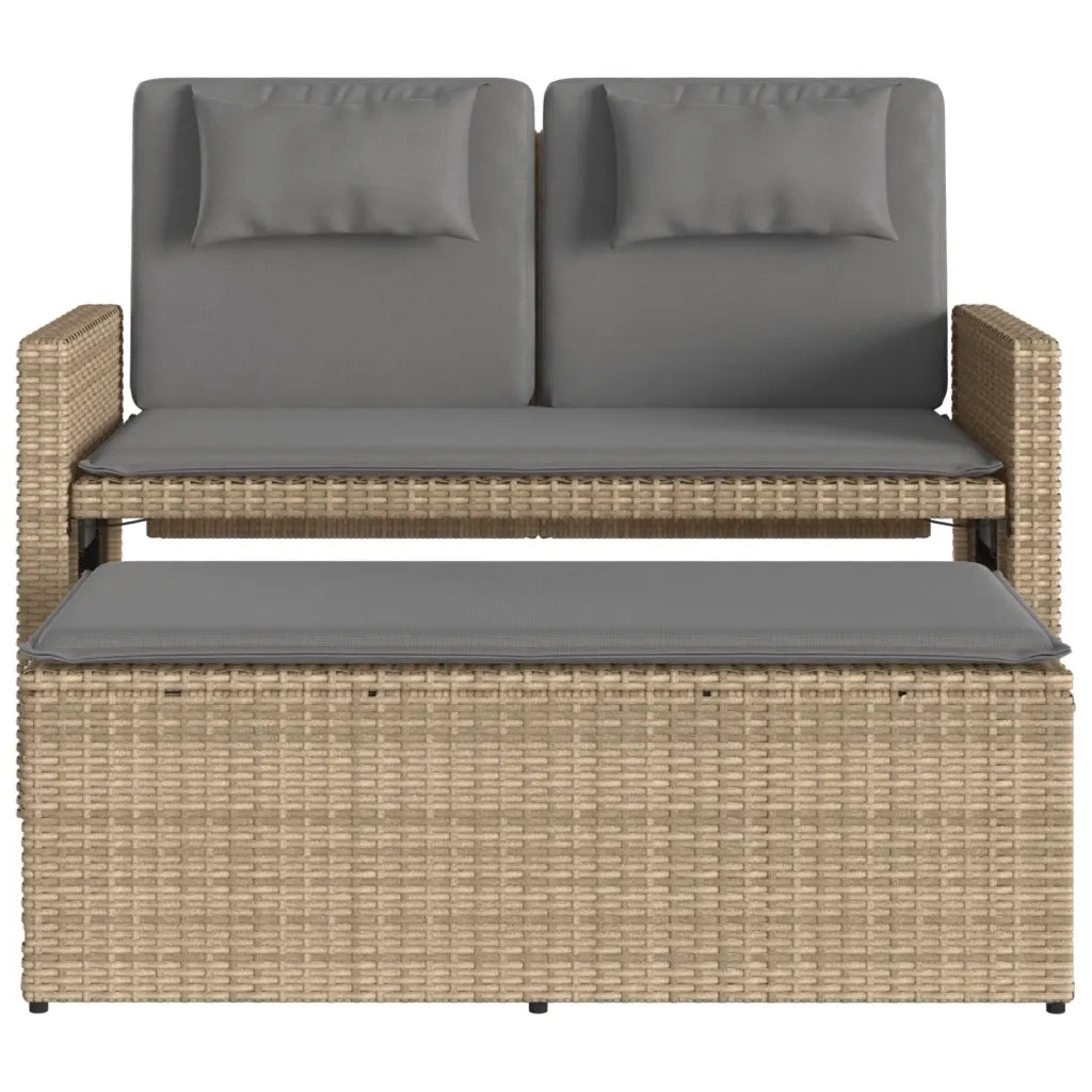 Panca Reclinabile da Giardino con Cuscini-Sgabello-Sedia da esterno Beige in Polyrattan 507799