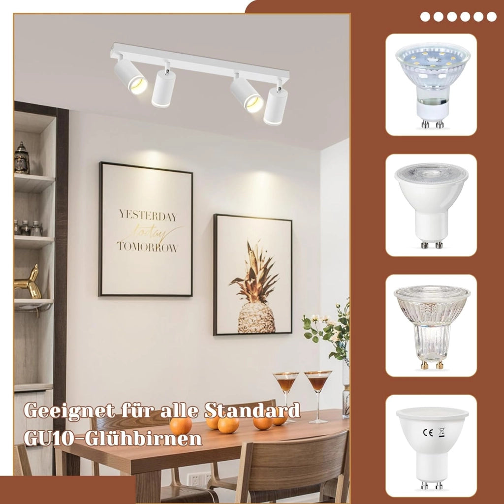ZMH Faretto da soffitto Bianco 4 Luci GU10 Orientabile da Interno in Metallo per Soggiorno Corridoio Senza Lampadine