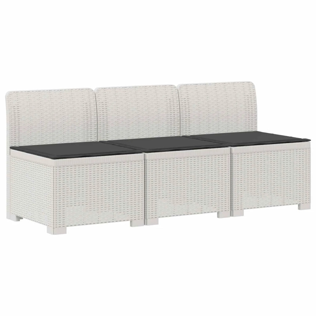 Divano da esterno-Divano da Giardino 3 posti con cuscini in look rattan PP Bianco 195501