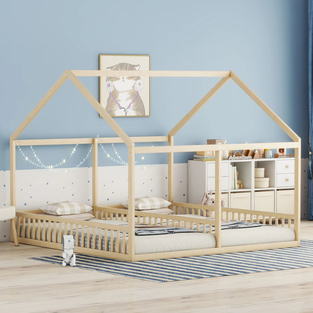 LETTO 2 in 1 90 x 200 cm Naturale in pino e MDF