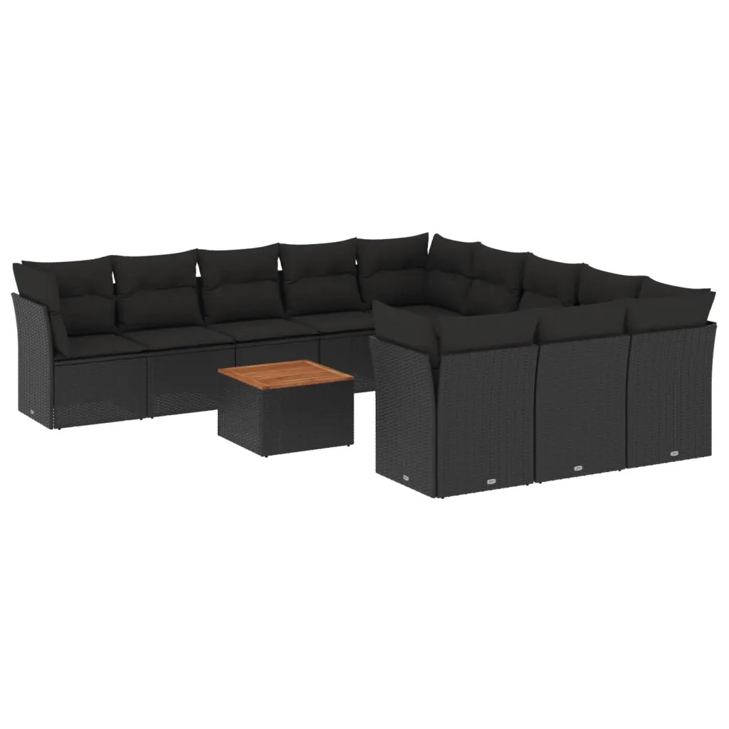 Set Divani da Giardino 12 pz con Cuscini Nero in Polyrattan 3256237