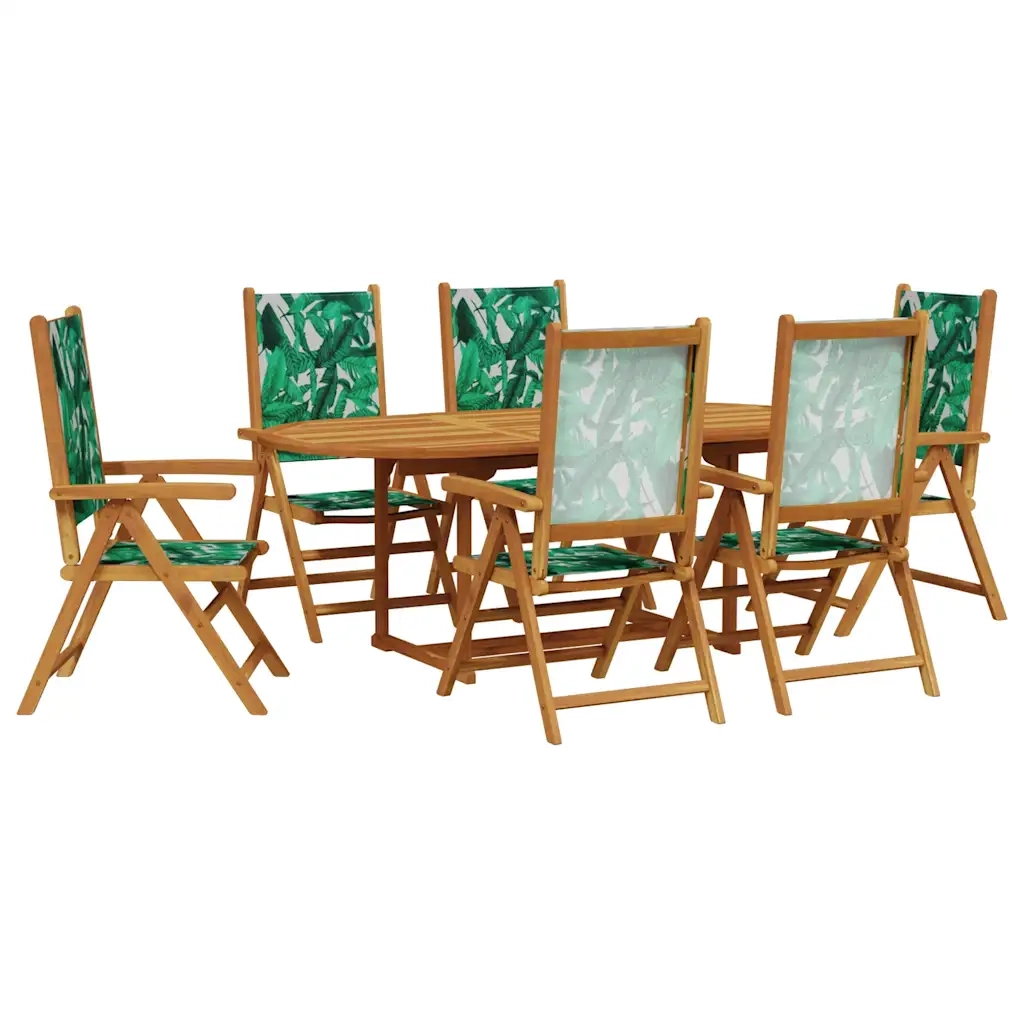 Set Pranzo da Giardino 7 pz Foglie in Tessuto e Legno Massello