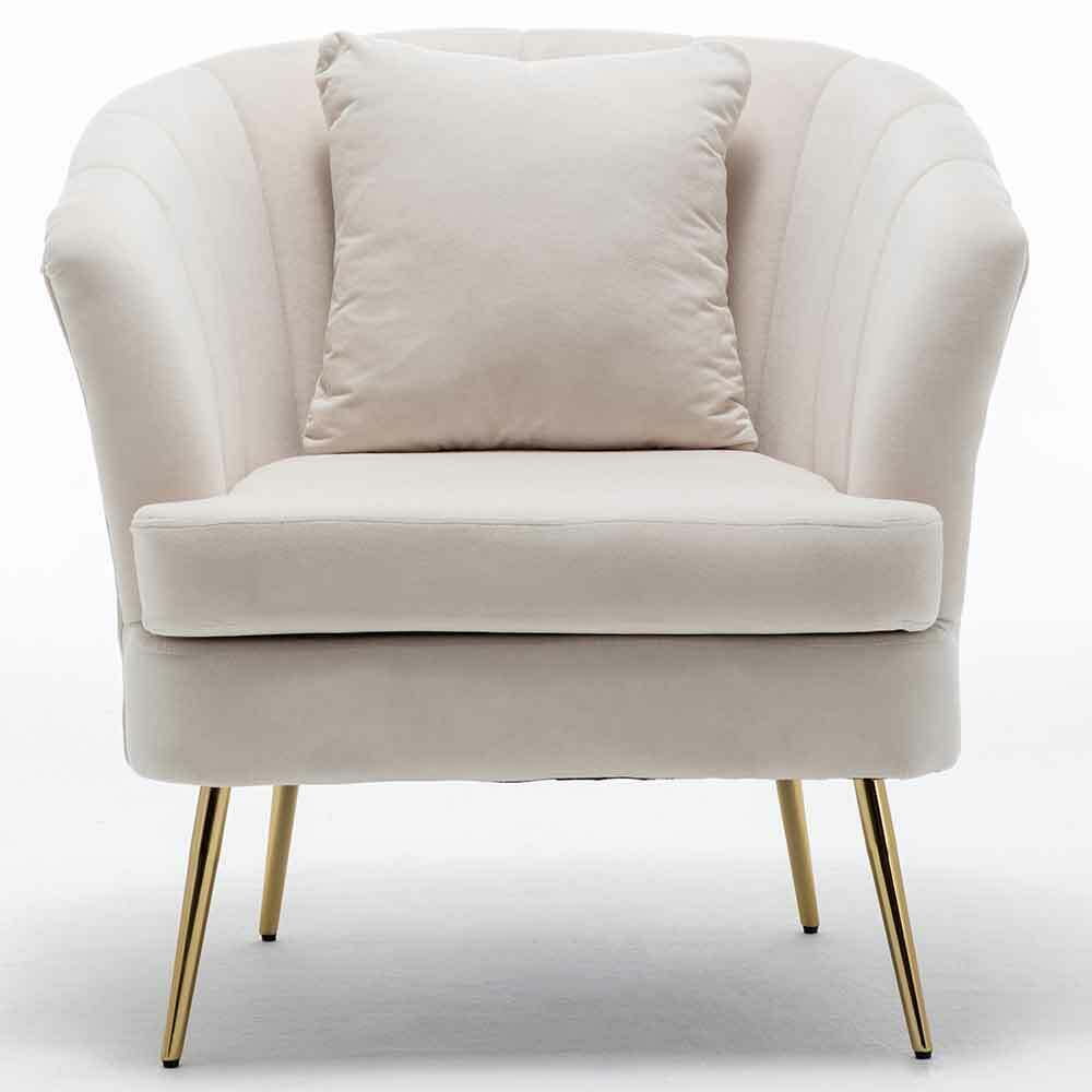 Poltrona Sedia Relax in Tessuto e Metallo Imbottita Design Moderno Beige Oro