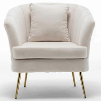 Poltrona Sedia Relax in Tessuto e Metallo Imbottita Design Moderno Beige Oro