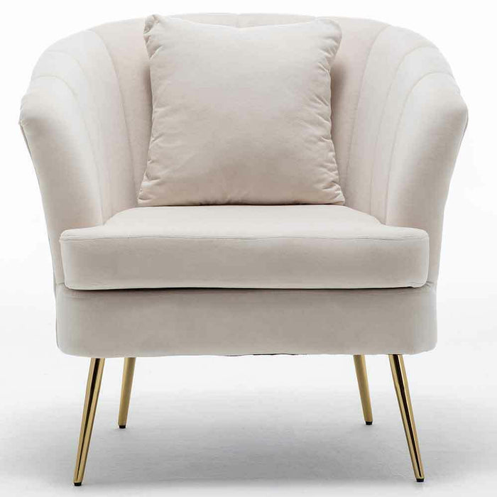 Poltrona Sedia Relax in Tessuto e Metallo Imbottita Design Moderno Beige Oro