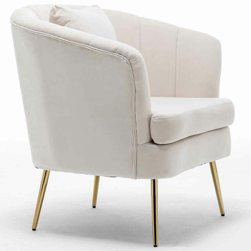Poltrona Sedia Relax in Tessuto e Metallo Imbottita Design Moderno Beige Oro