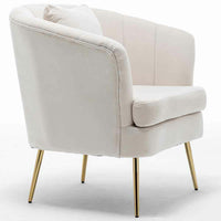 Poltrona Sedia Relax in Tessuto e Metallo Imbottita Design Moderno Beige Oro