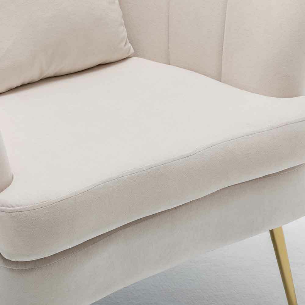 Poltrona Sedia Relax in Tessuto e Metallo Imbottita Design Moderno Beige Oro