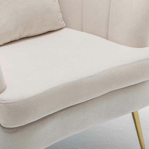 Poltrona Sedia Relax in Tessuto e Metallo Imbottita Design Moderno Beige Oro