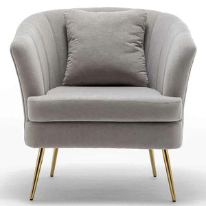 Poltrona Sedia Relax in Tessuto e Metallo Imbottita Design Moderno Grigio Oro