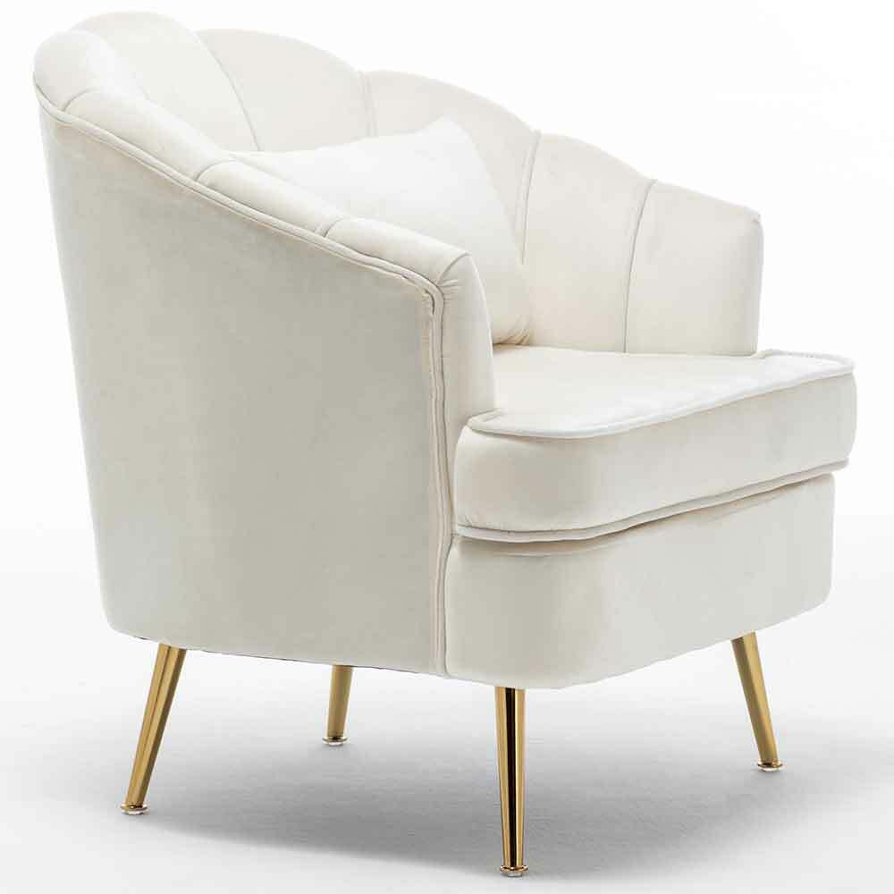 Poltrona Sedia Relax in Tessuto e Metallo Imbottita Design Moderno Beige Oro