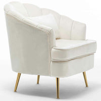 Poltrona Sedia Relax in Tessuto e Metallo Imbottita Design Moderno Beige Oro