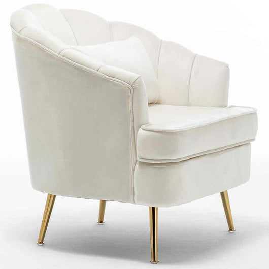 Poltrona Sedia Relax in Tessuto e Metallo Imbottita Design Moderno Beige Oro