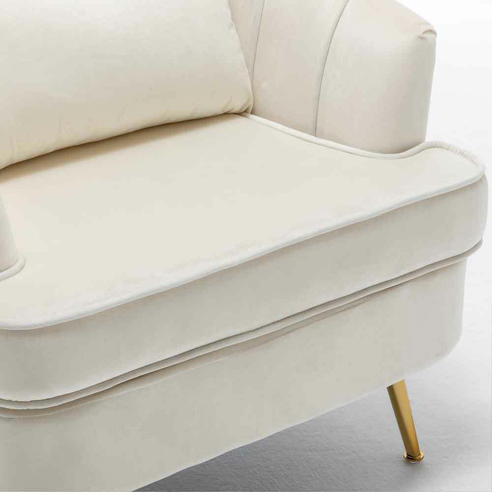 Poltrona Sedia Relax in Tessuto e Metallo Imbottita Design Moderno Beige Oro