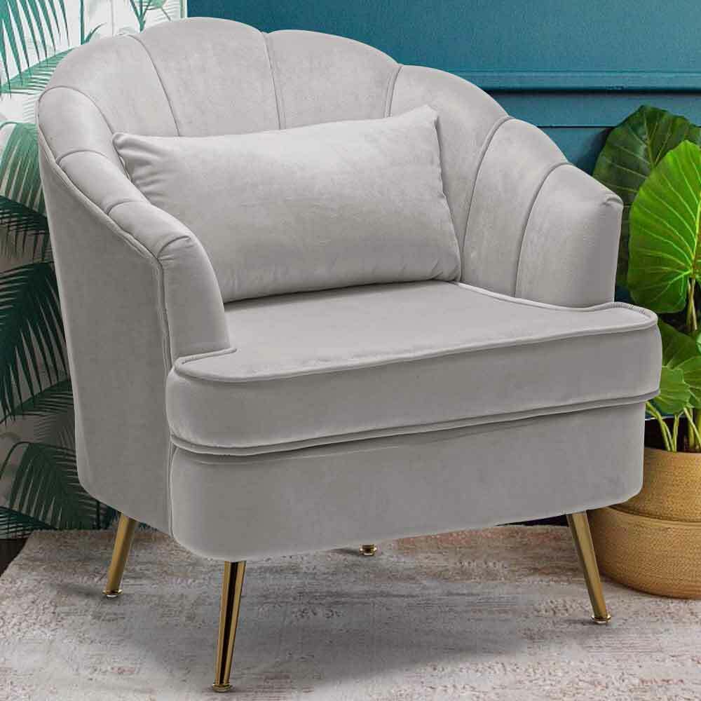 Poltrona Sedia Relax in Tessuto e Metallo Imbottita Design Moderno Grigio Oro