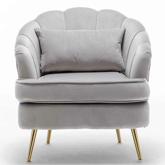 Poltrona Sedia Relax in Tessuto e Metallo Imbottita Design Moderno Grigio Oro
