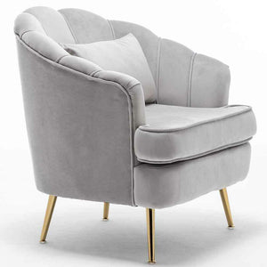 Poltrona Sedia Relax in Tessuto e Metallo Imbottita Design Moderno Grigio Oro