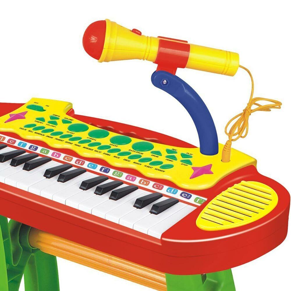 Pianola Giocattolo per Bambini Tastiera 31 Tasti Microfono Supporto e Sgabello