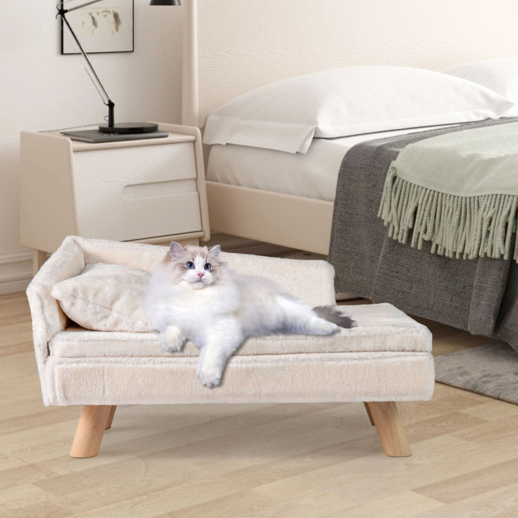 Divanetto per animali letto elevato cani taglia media e piccola-Sofa per animali schienale alto sedia per gatti interno Beige