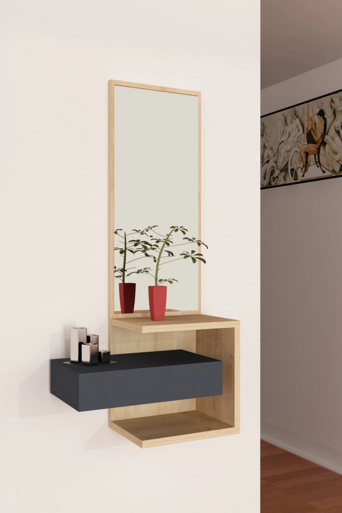 Mobile da corridoio in legno "Stella" - 49 x 31 x 90 cm - Rovere-Antracite