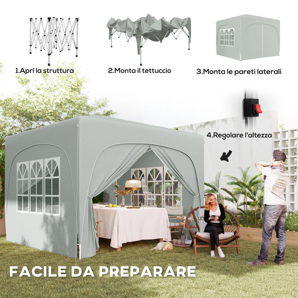 Gazebo da Giardino Pop-Up 300x300x273 cm Pieghevole con Altezza Regolabile e Protezione UPF50+ Grigio Chiaro