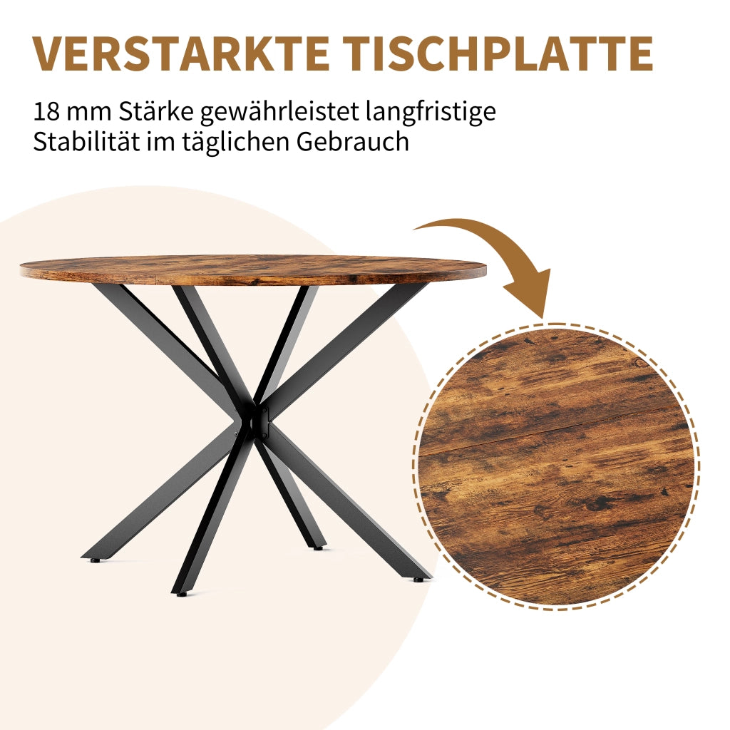 Tavolo da pranzo per 4-6 persone con gambe incrociate in acciaio, stile industriale per cucina e soggiorno, Ø 120 cm