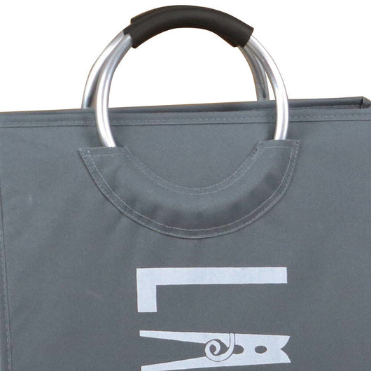 Cesto Biancheria Sporca Pieghevole Tessuto Portabiancheria Manici Metallo Grigio