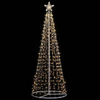 Albero Natale Luminoso 220cm 592 LED Bianco Caldo 8 Giochi Luce Metallo Esterno