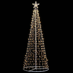 Albero Natale Luminoso 220cm 592 LED Bianco Caldo 8 Giochi Luce Metallo Esterno