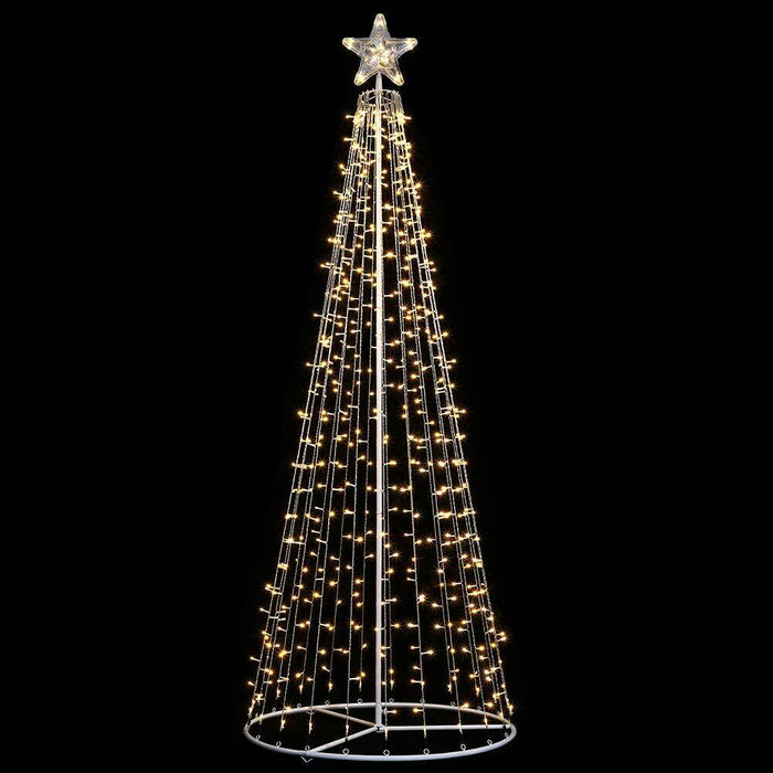 Albero Natale Luminoso 220cm 592 LED Bianco Caldo 8 Giochi Luce Metallo Esterno