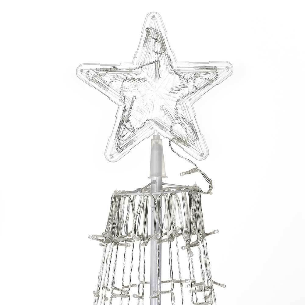 Albero Natale Luminoso 220cm 592 LED Bianco Caldo 8 Giochi Luce Metallo Esterno