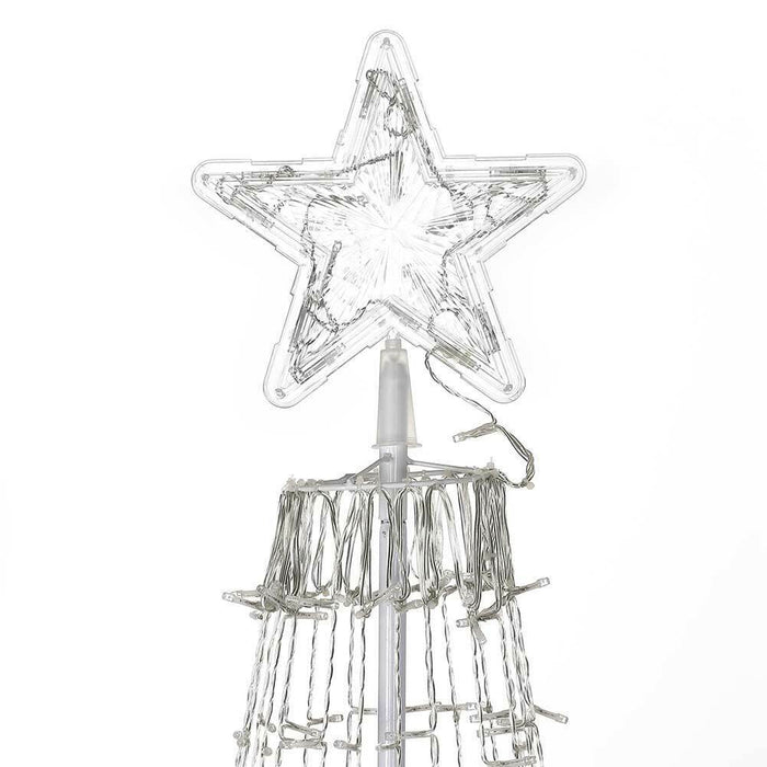 Albero Natale Luminoso 220cm 592 LED Bianco Caldo 8 Giochi Luce Metallo Esterno