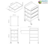 Carrello Estetista In Acciaio Cromato Cassettiera 3 Cassetti Colorati E 4 Ruote