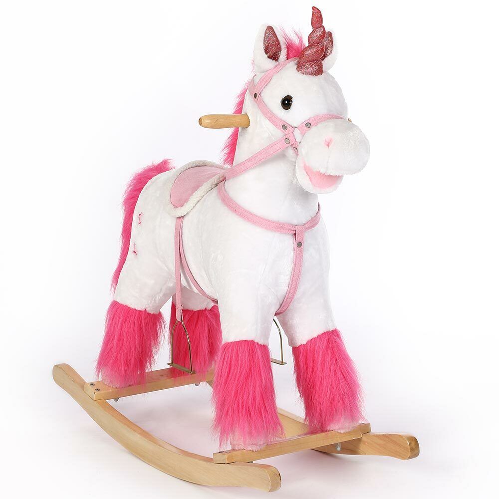 Unicorno a Dondolo Cavalcabile Peluche Cavallo Giocattolo Bambini Suoni Bianco