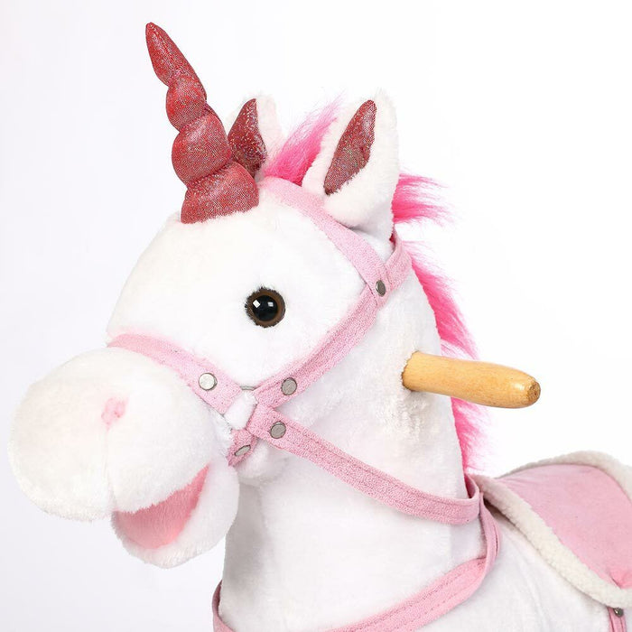 Unicorno a Dondolo Cavalcabile Peluche Cavallo Giocattolo Bambini Suoni Bianco