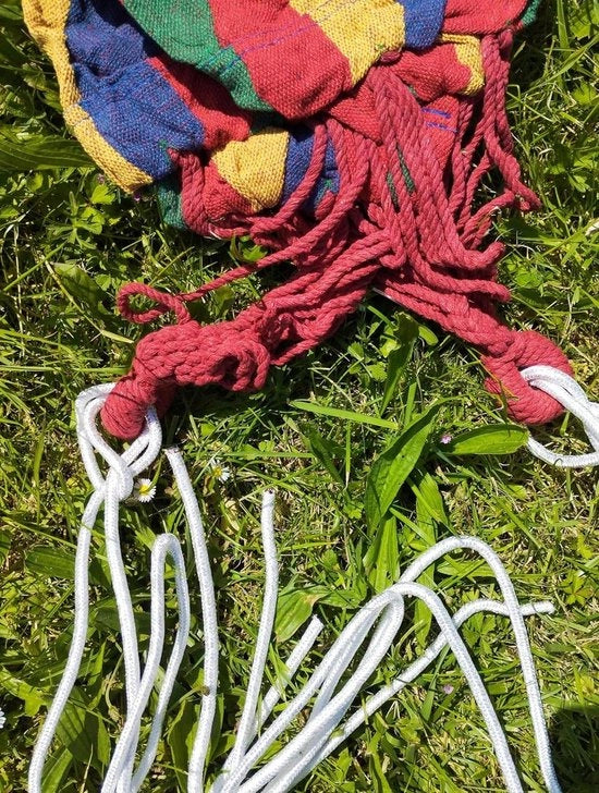 Hangmat per esterno con tasca portatile - giardino terrazza spiaggia piscina campeggio - tela rossa sistema anti-scivolo - sostenibile fino a 250 kg.