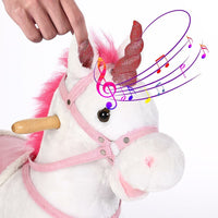 Unicorno a Dondolo Cavalcabile Peluche Cavallo Giocattolo Bambini Suoni Bianco