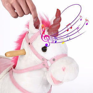 Unicorno a Dondolo Cavalcabile Peluche Cavallo Giocattolo Bambini Suoni Bianco