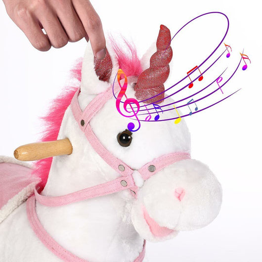 Unicorno a Dondolo Cavalcabile Peluche Cavallo Giocattolo Bambini Suoni Bianco