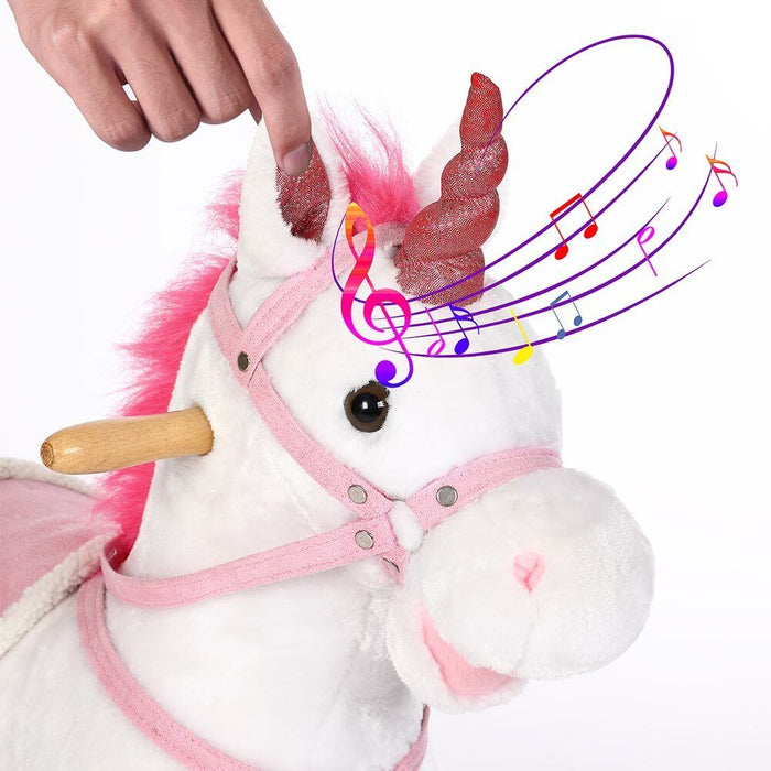Unicorno a Dondolo Cavalcabile Peluche Cavallo Giocattolo Bambini Suoni Bianco