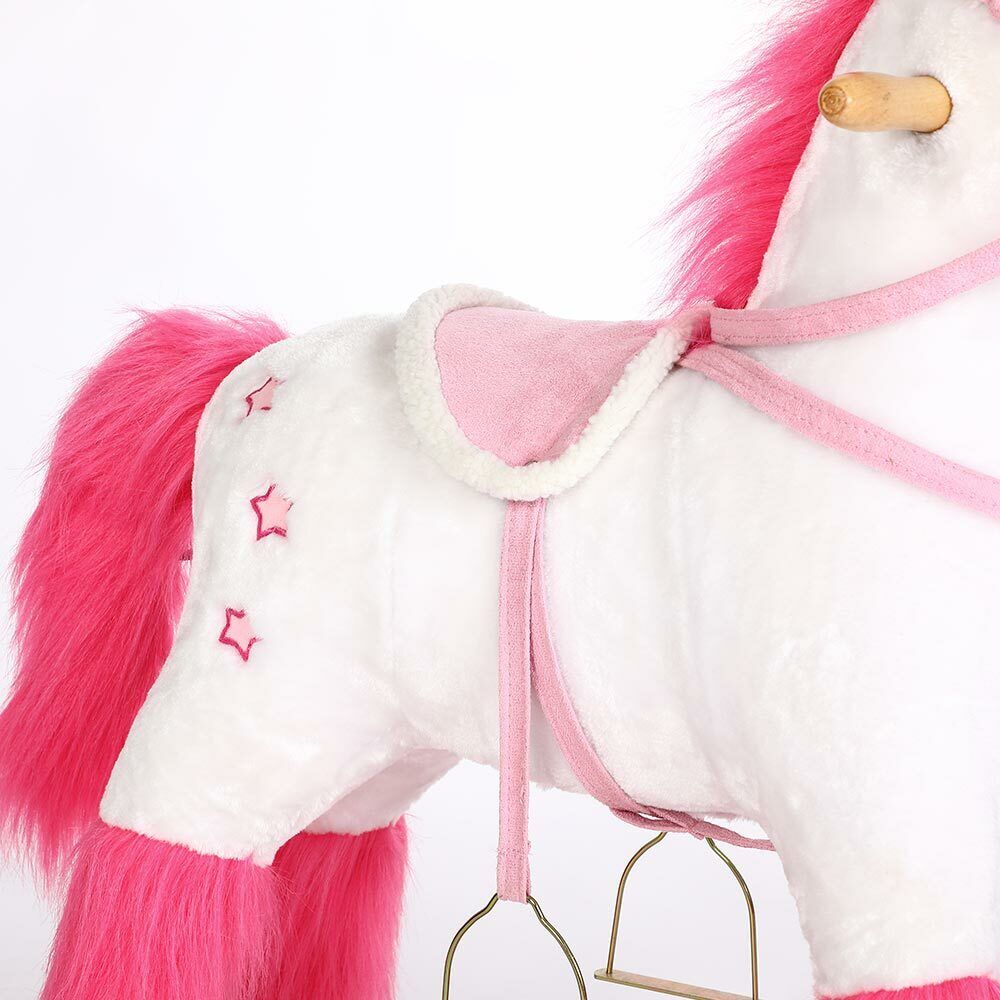 Unicorno a Dondolo Cavalcabile Peluche Cavallo Giocattolo Bambini Suoni Bianco