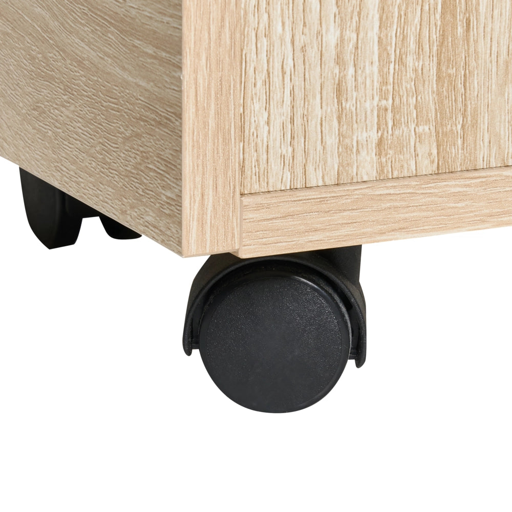 Armadietto in legno massiccio con 2 cassetti e ruote con serratura a chiave legno chiaro design moderno