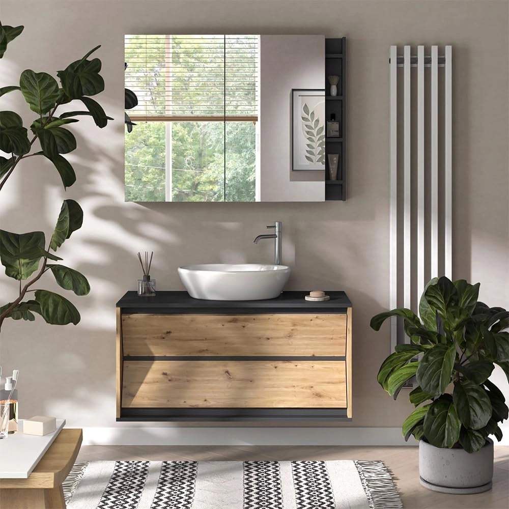 Specchio contenitore bagno Edelin, Artigiano, 100 x 75 cm con ripiani