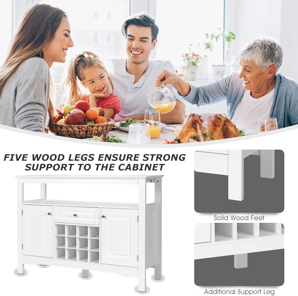 Mobiletto Multioso a Buffet, Credenza Cucina con 2 Ante, 1 Cassetto, 12 Cubetti di Vino, 2 Ripiani, Armadietto da Soggiorno, Credenza Cucina Salvaspazio in Legno, 116 × 40 × 82 cm