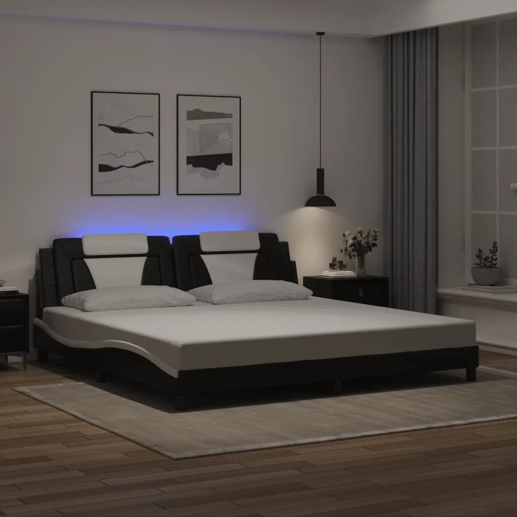 Giroletto Viana con LED senza Materasso Nero e Bianco 200x200 cm 3214048