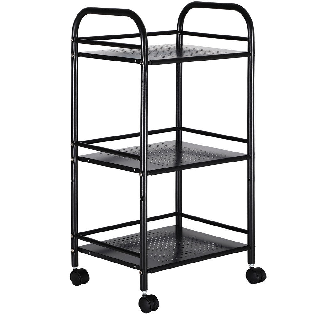 Carrello Estetista 3 Ripiani in Metallo Nero 4 Ruote Arredo Bagno Salvaspazio