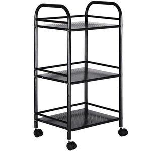 Carrello Estetista 3 Ripiani in Metallo Nero 4 Ruote Arredo Bagno Salvaspazio